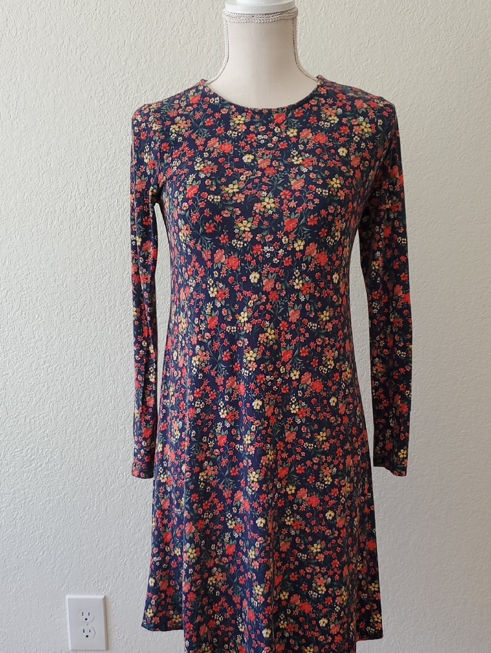 Old Navy Navy Floral Long-Sleeve Fit-and-Flare Dress